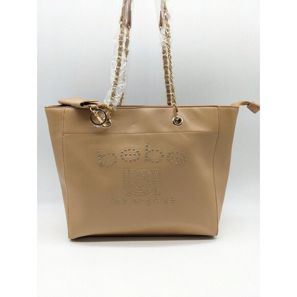 Bebe Allegro Faux-leather Medium Tote + Card case Charm 2 Piece Set - Tan - Picture 15 of 16